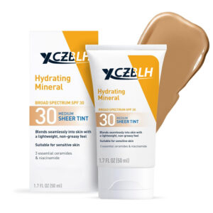 OEM/ODM Hydrating Mineral Sunscreen SPF 30 with Sheer Tint, Tinted Mineral Sunscreen with Zinc Oxide & Titanium Dioxide, Blends Seamlessly For Healthy Glow, Medium, 1.7 Fluid Ounce