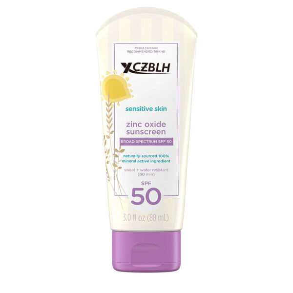OEM/ODM Baby Continuous Protection Zinc Oxide Mineral Sunscreen Lotion for Sensitive Skin, Broad Spectrum SPF 50, Tear-Free, Sweat- & Water-Resistant, Paraben-Free, Travel-Size, 3 fl. oz